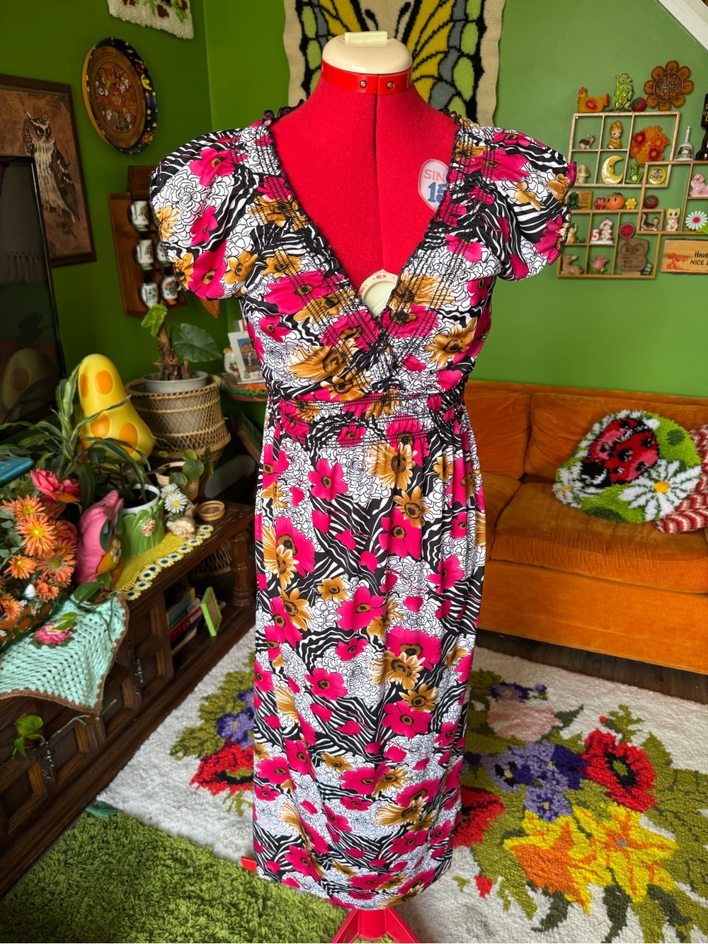 Floral Pink & Black V-Neck Maxi Dress
